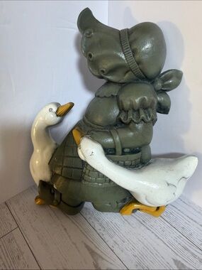 Green Girl Figurine with White Geese By Burwood.